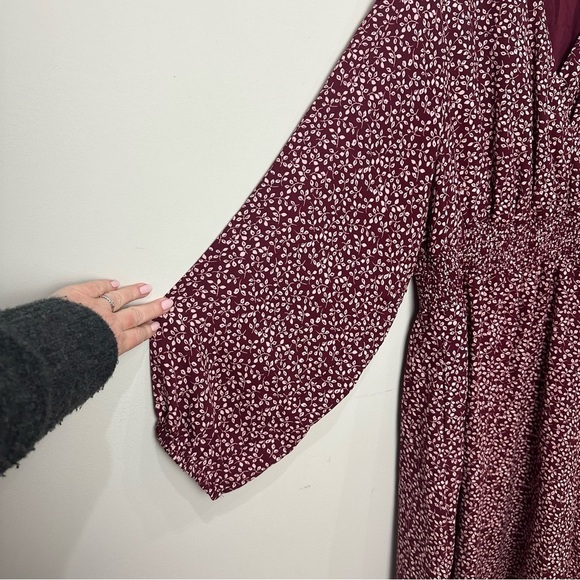 Draper James Surplus Neckline Vine Print Wine Red Dress Bishop Sleeve - Picture 5 of 8